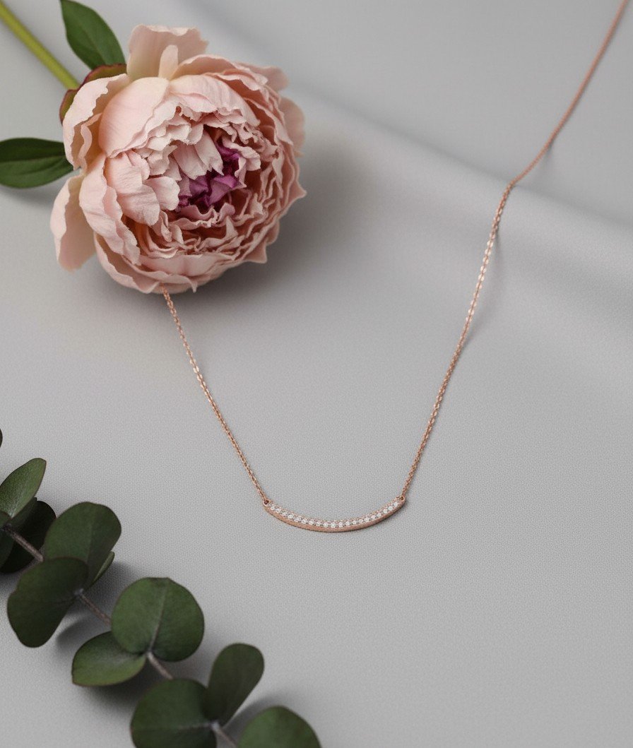 Elegant Curved Bar Diamond Pendant Necklace