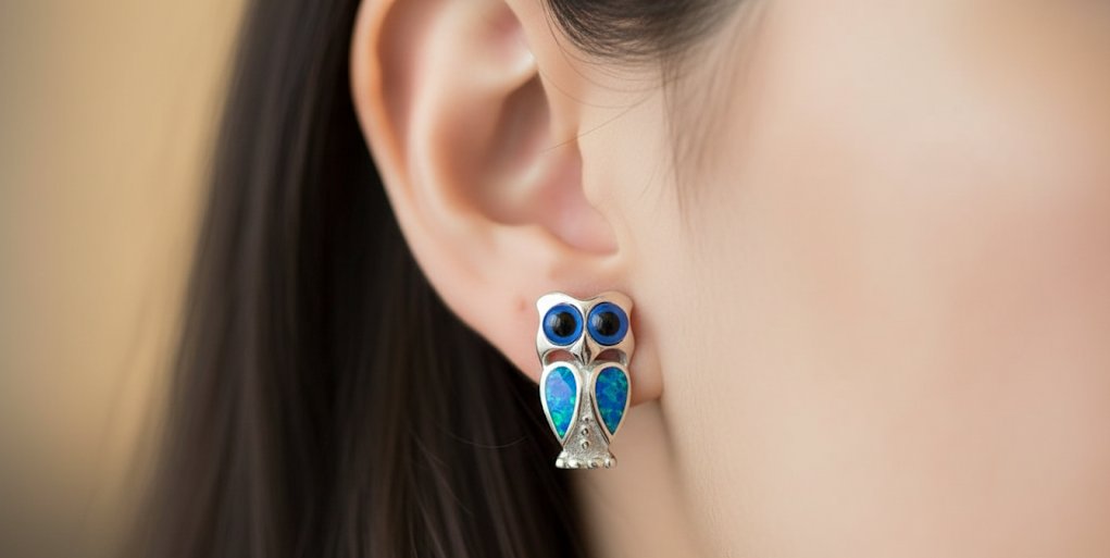 🦉 Majestic Night Owl Opal Earring: A Glimmer of Wisdom ✨