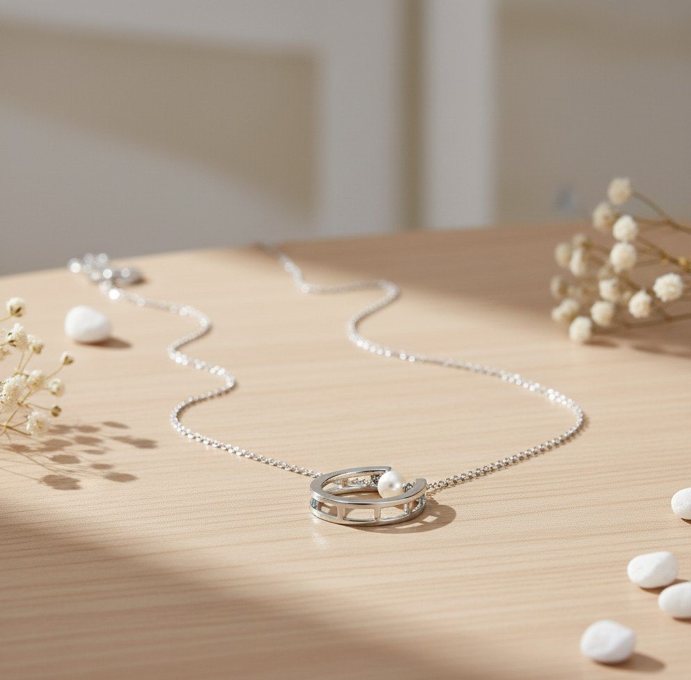 ​"Eternal Bond" Pearl & Silver Pendant Necklace 