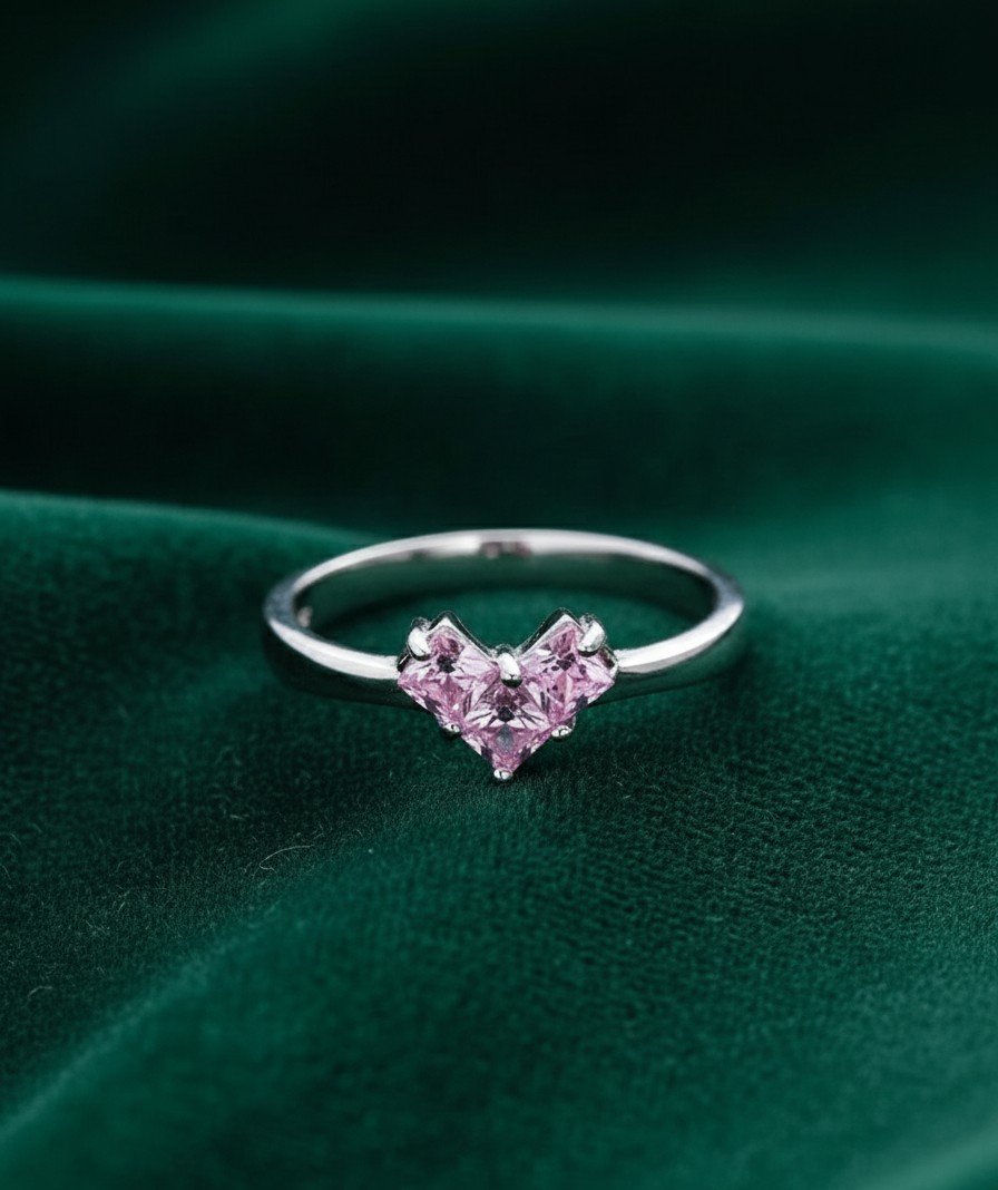 Sweet Pink Heart Sterling Silver Promise Ring