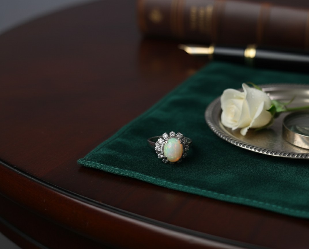 Vintage Opal CZ Halo Ring | 925 Sterling Silver | October Birthstone