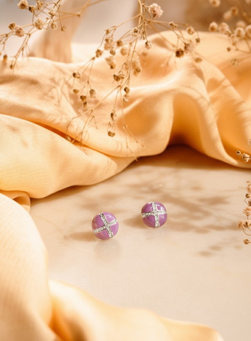 Pop of Light Purple Cross Studs | Dainty & Dazzling