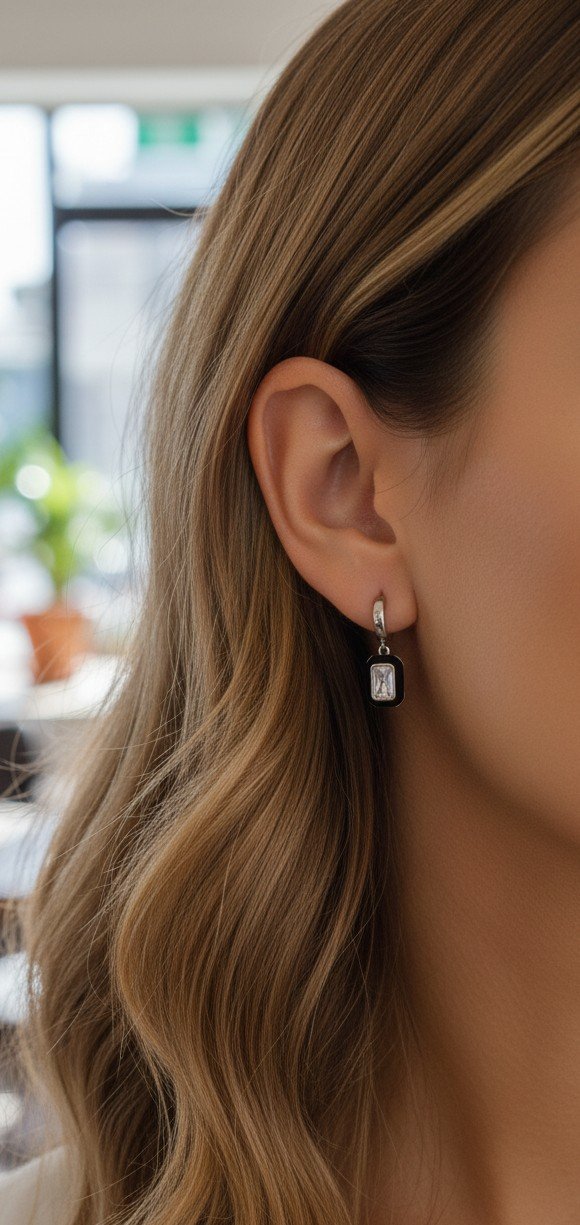 High-Shine Statement: Black Enamel & Crystal Drop Earrings