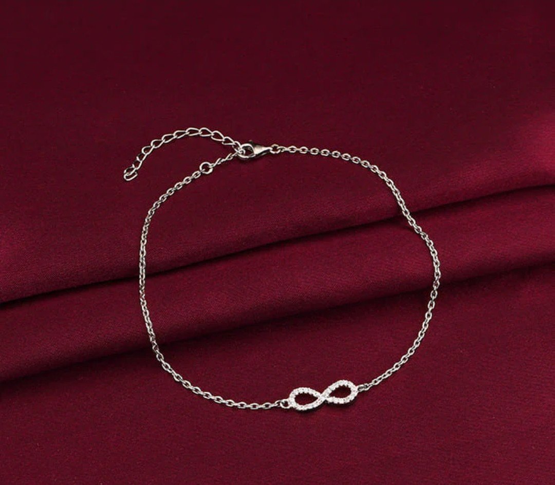 Sparkling Infinity Symbol Sterling Silver Anklet