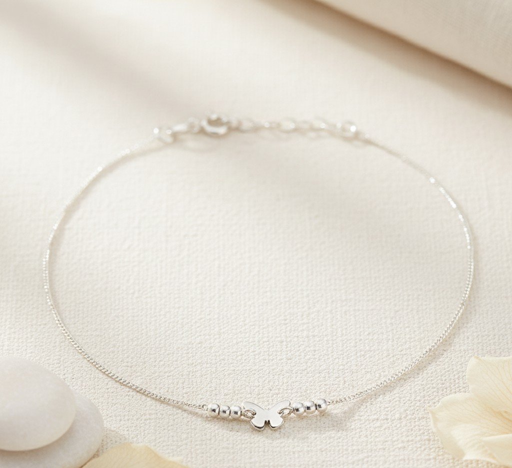 Silver Delicate Butterfly Charm Anklet