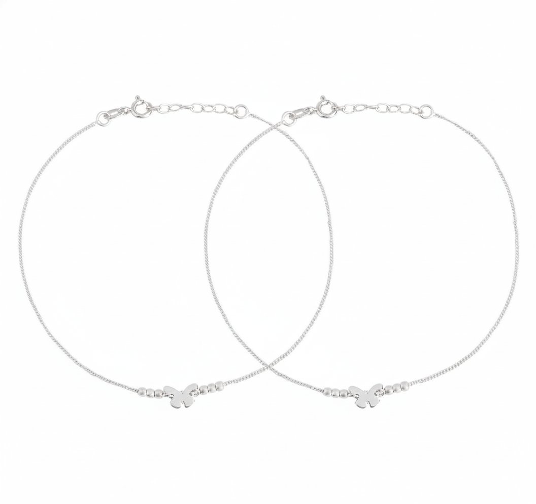 Silver Delicate Butterfly Charm Anklet