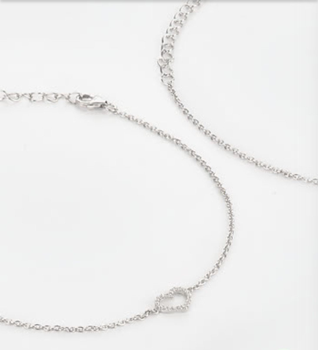 Silver Heart Anklet with Pave Cubic Zirconia 
