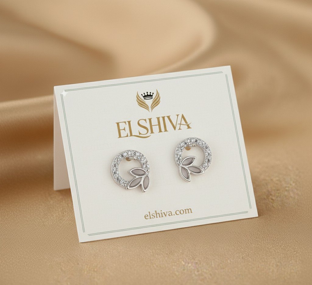 🌿 Sparkling Silver 'Leaf Loop' Stud Earrings 🌿