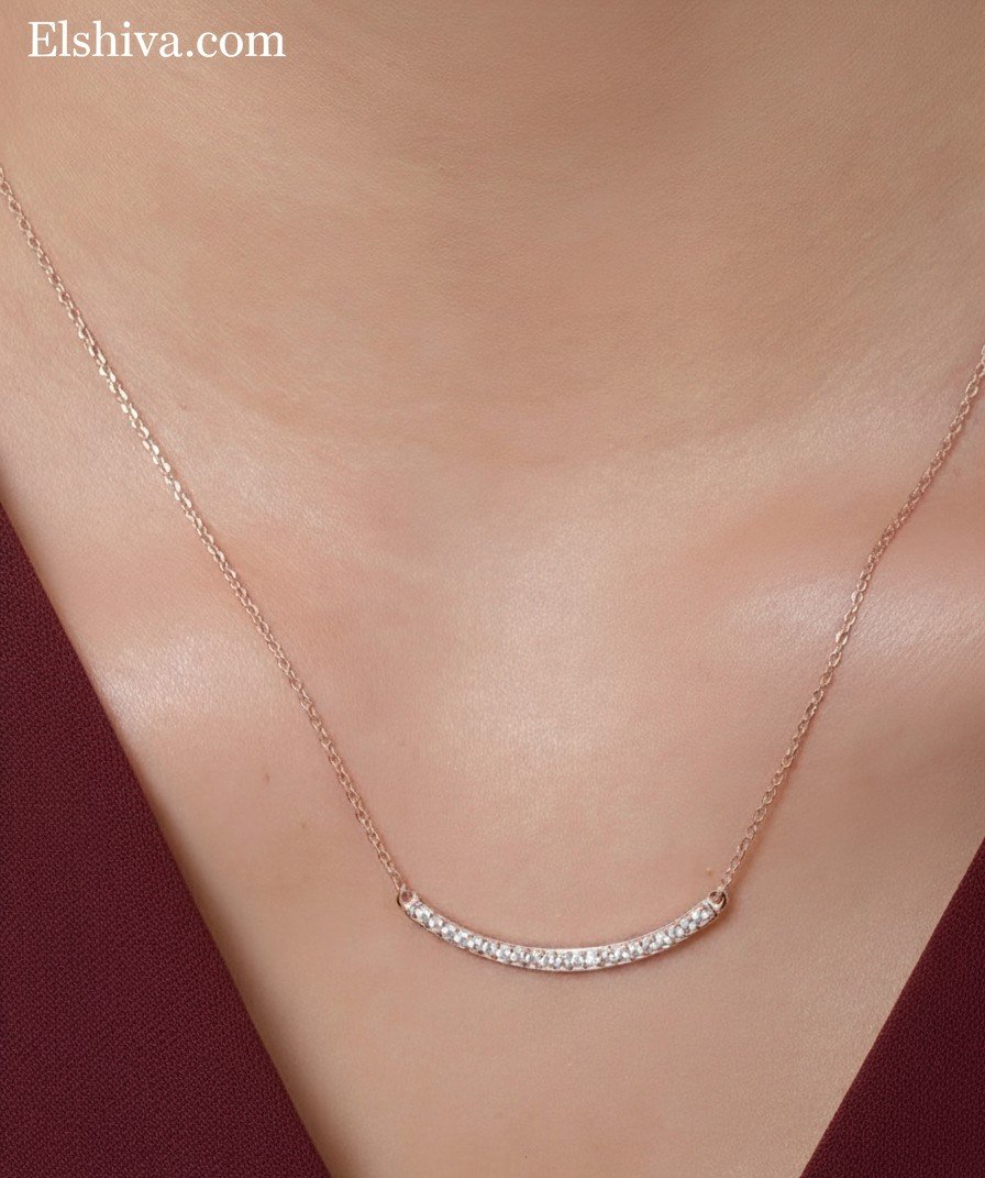 Elegant Curved Bar Diamond Pendant Necklace
