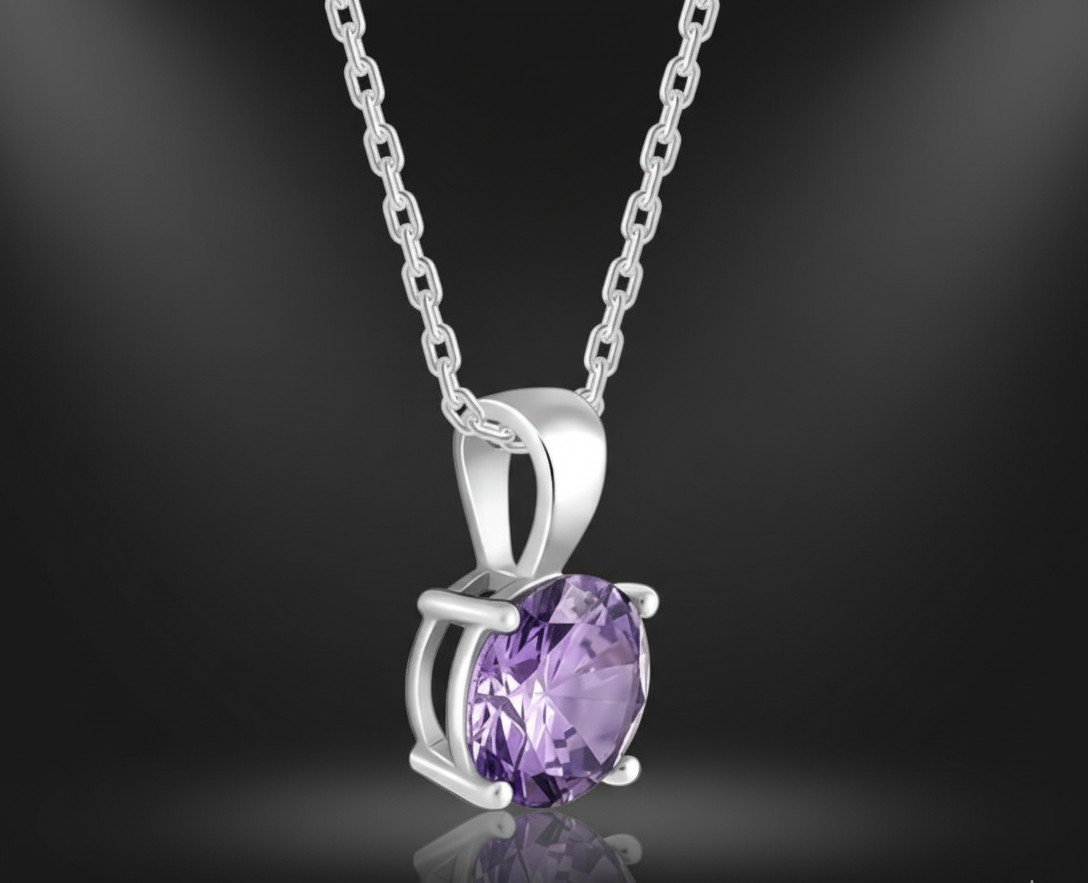 Dazzling Purple Amethyst Sterling Silver Solitaire Necklace