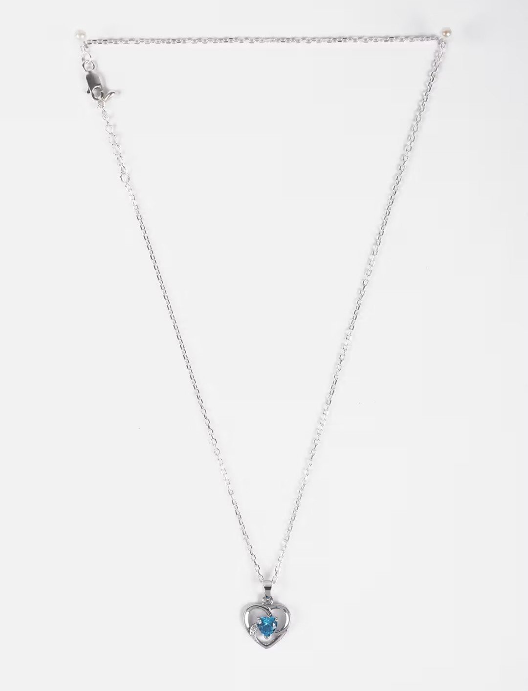 Blue Solitaire Heart Necklace - Layering Charm Pendant