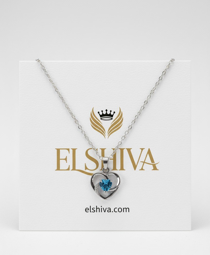 Blue Solitaire Heart Necklace - Layering Charm Pendant