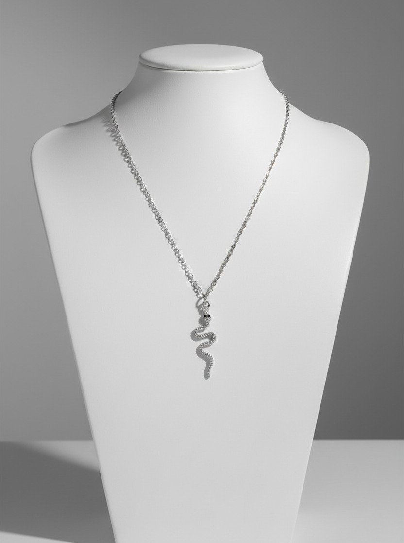 Elegant Silver Snake Pendant Necklace