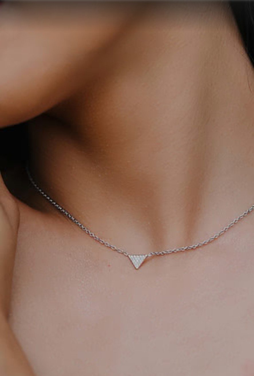 Sparkling Geometric Triangle Necklace with Cubic Zirconia Stones 