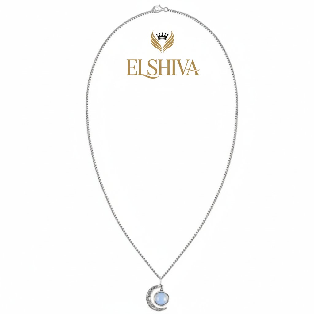 Intricate Filigree Moon Pendant & Blue Opalite Necklace 