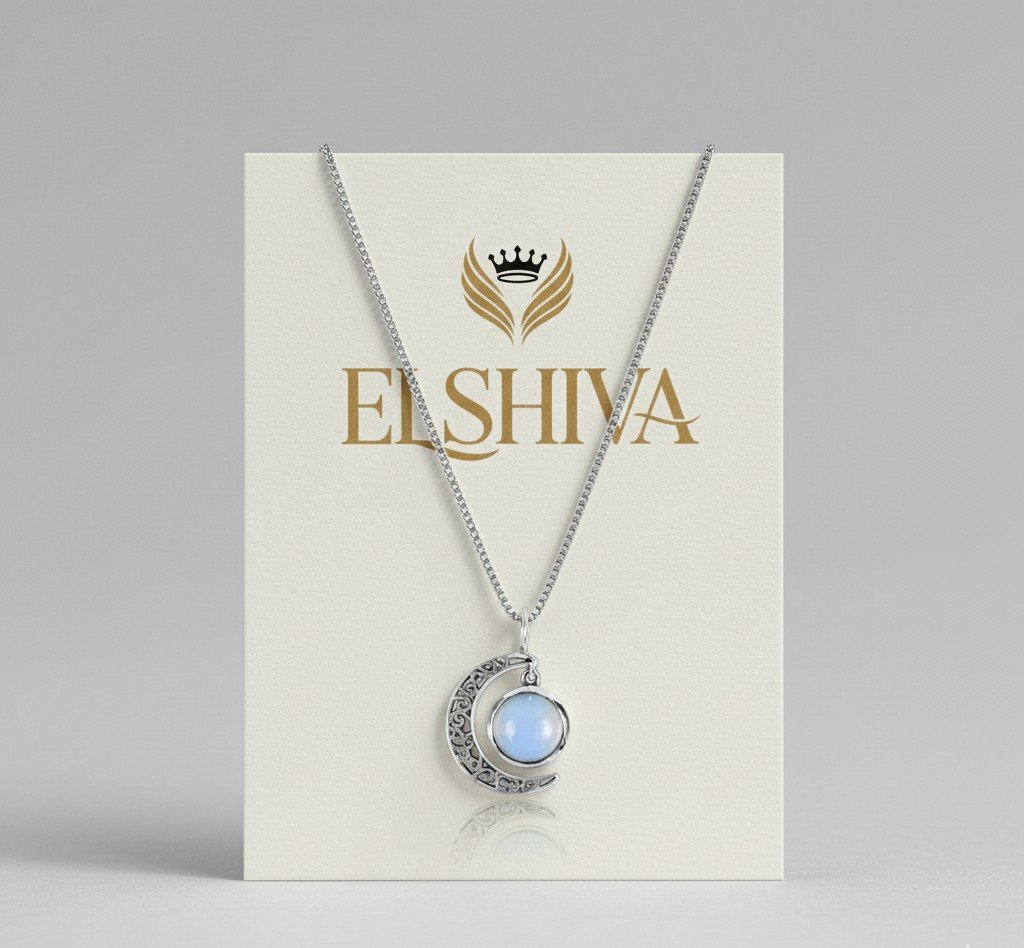 Intricate Filigree Moon Pendant & Blue Opalite Necklace 