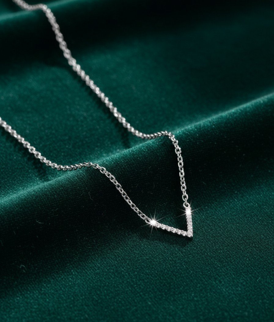 Chevron Pendant Necklace | Sparkly CZ V-Neckline Accent