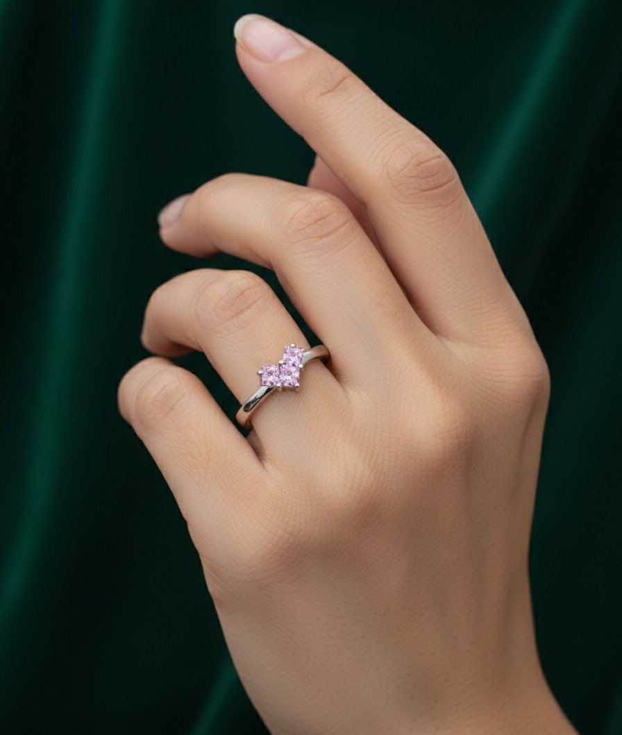 Sweet Pink Heart Sterling Silver Promise Ring