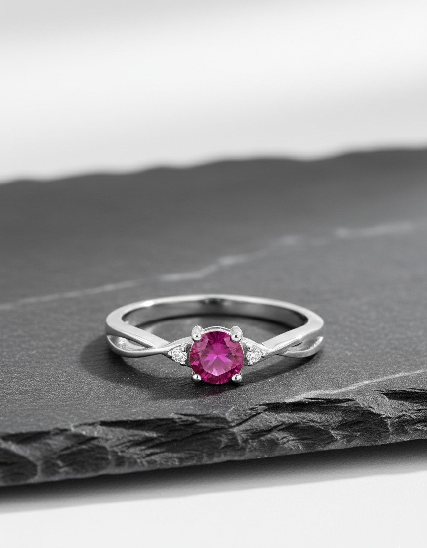 ​Elegant Pink Topaz Solitaire Twist Ring 