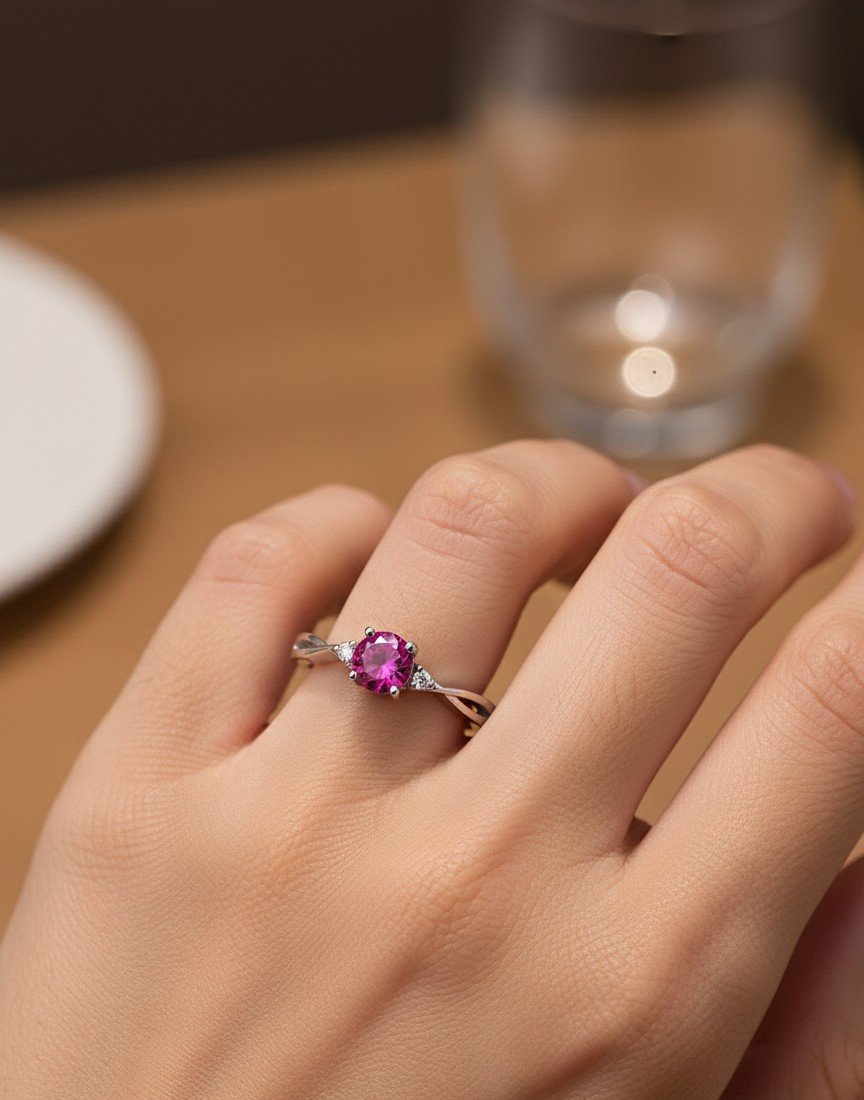 ​Elegant Pink Topaz Solitaire Twist Ring 