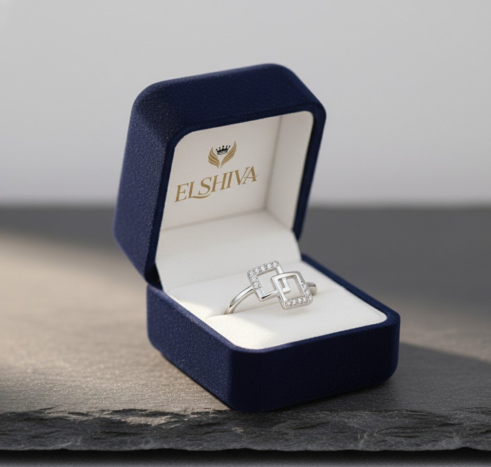 Geometric Interlock Ring - Sparkling Square Design