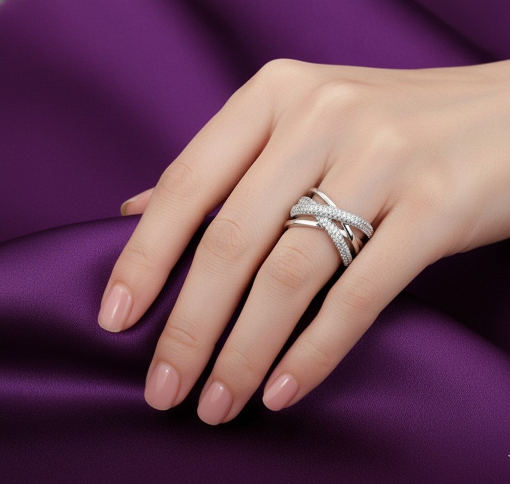 Dazzling Pave Crystal Crossover Ring