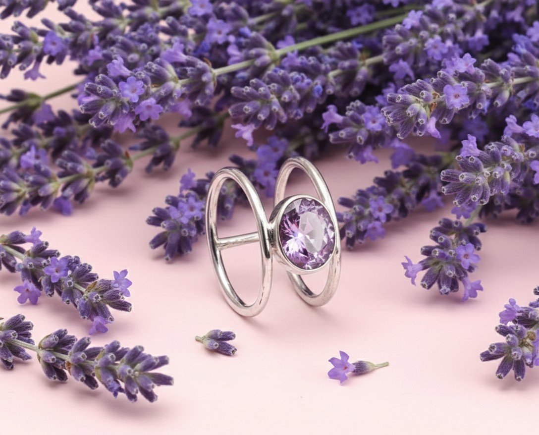 Contemporary Design Purple Gemstone Cocktail Ring