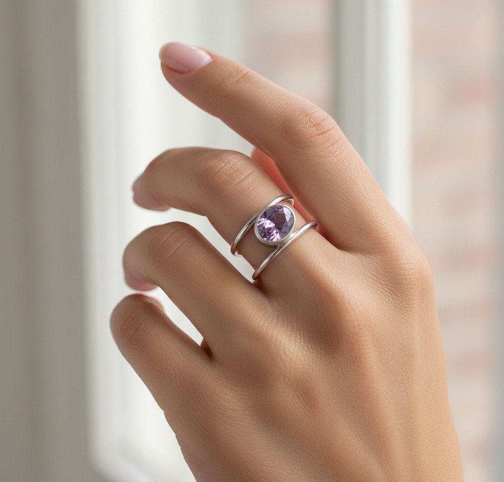Contemporary Design Purple Gemstone Cocktail Ring