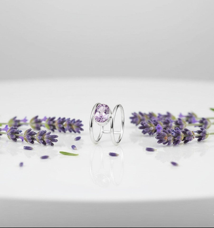 Contemporary Design Purple Gemstone Cocktail Ring