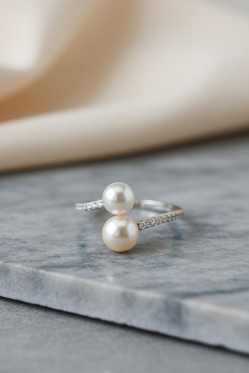 Modern Twist Pearl and Cubic Zirconia Statement Ring