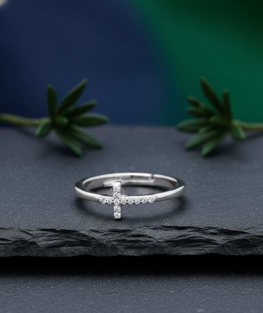 Cross Ring - Sideways Open Band Faith Jewelry