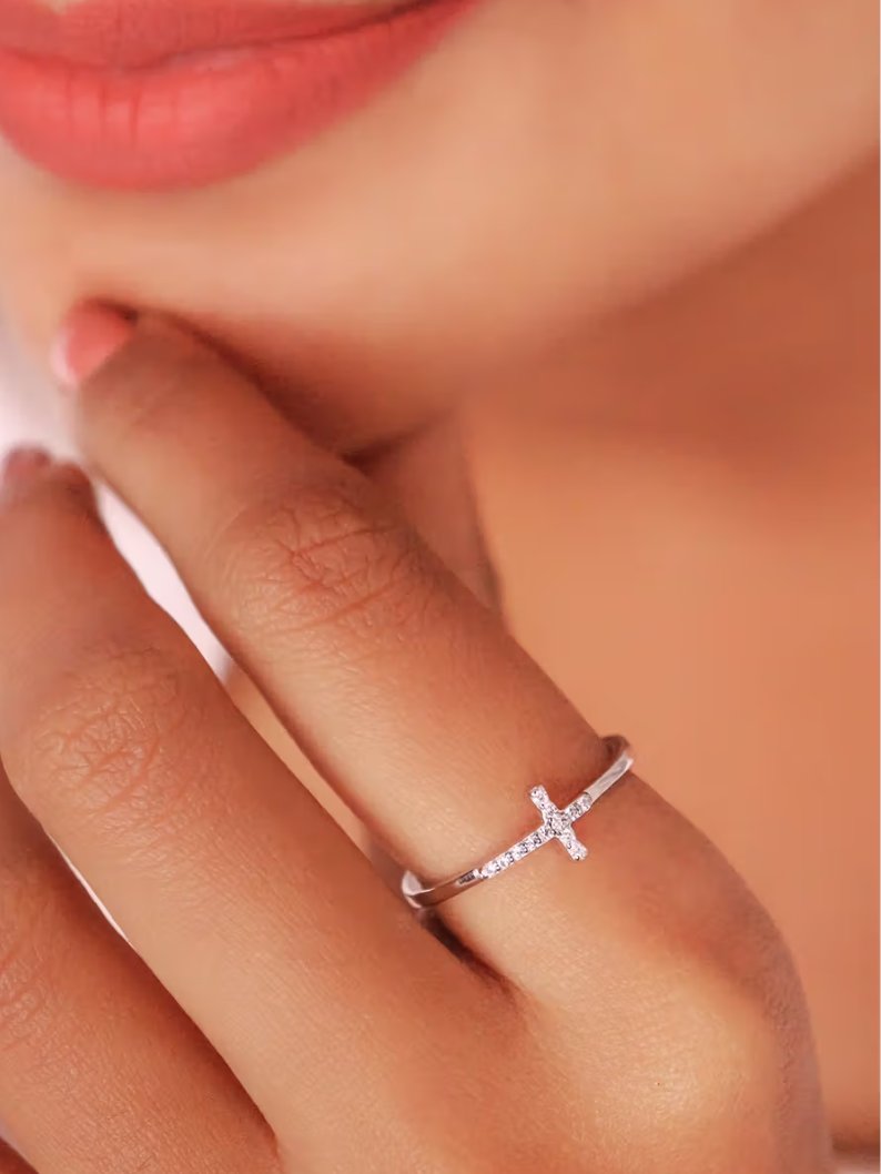 Cross Ring - Sideways Open Band Faith Jewelry