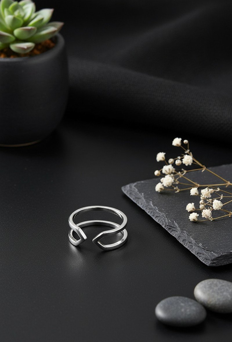 Modern Abstract Sterling Silver Stacking Ring