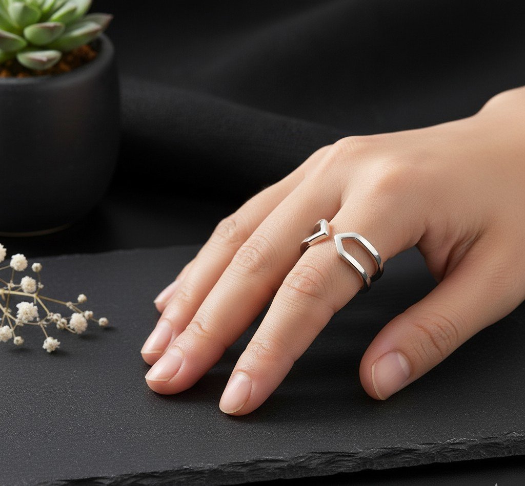 Modern Abstract Sterling Silver Stacking Ring