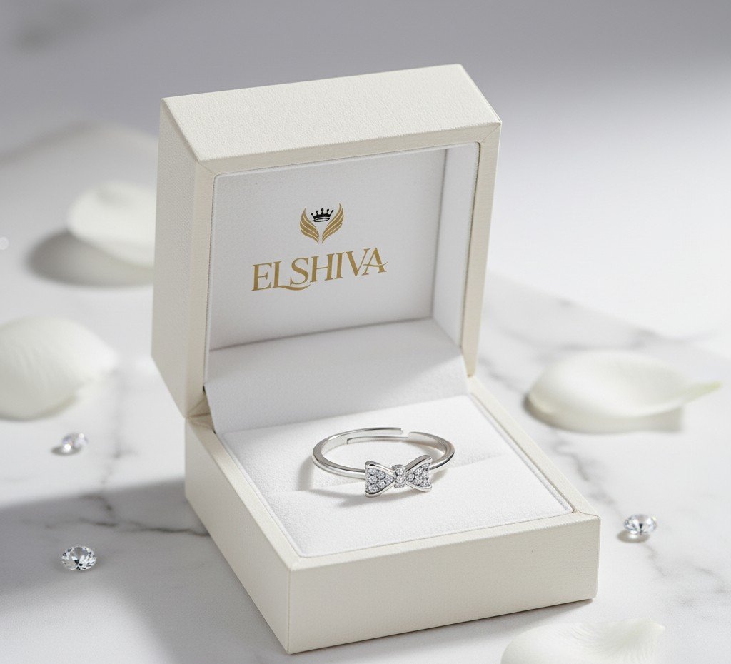 Cute & Chic Sterling Silver-Plated Bow Ring with Diamonds/CZ