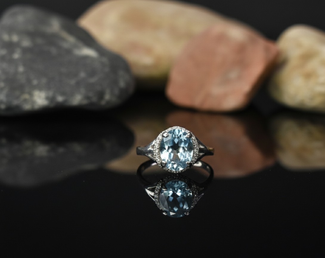 Certified Blue Topaz Silver Ring – 92.5 Sterling Silver | Elegant Handmade Gemstone Jewelry