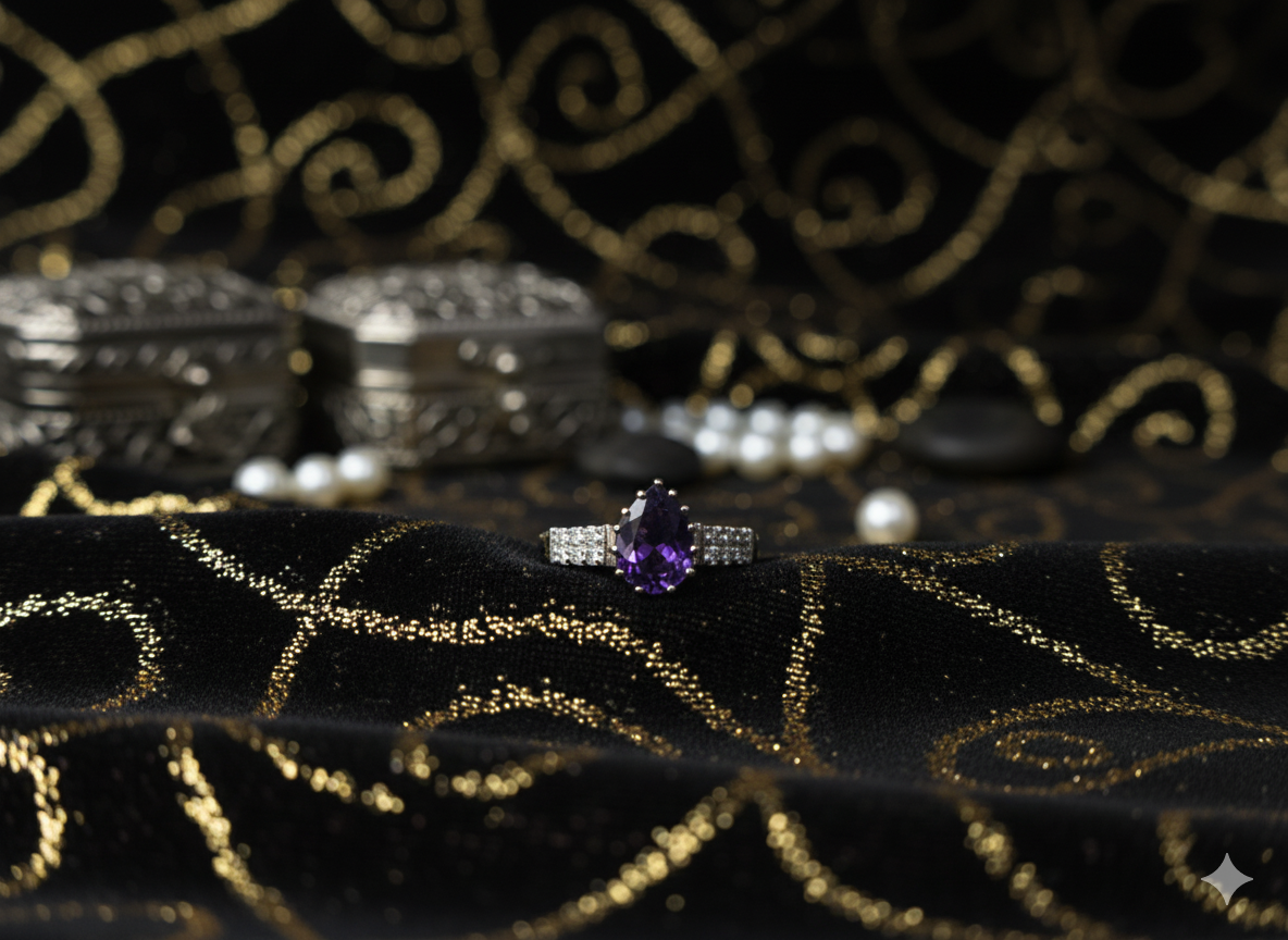 Sterling Silver Amethyst Ring | Cubic Zirconia Accents | Promise Ring