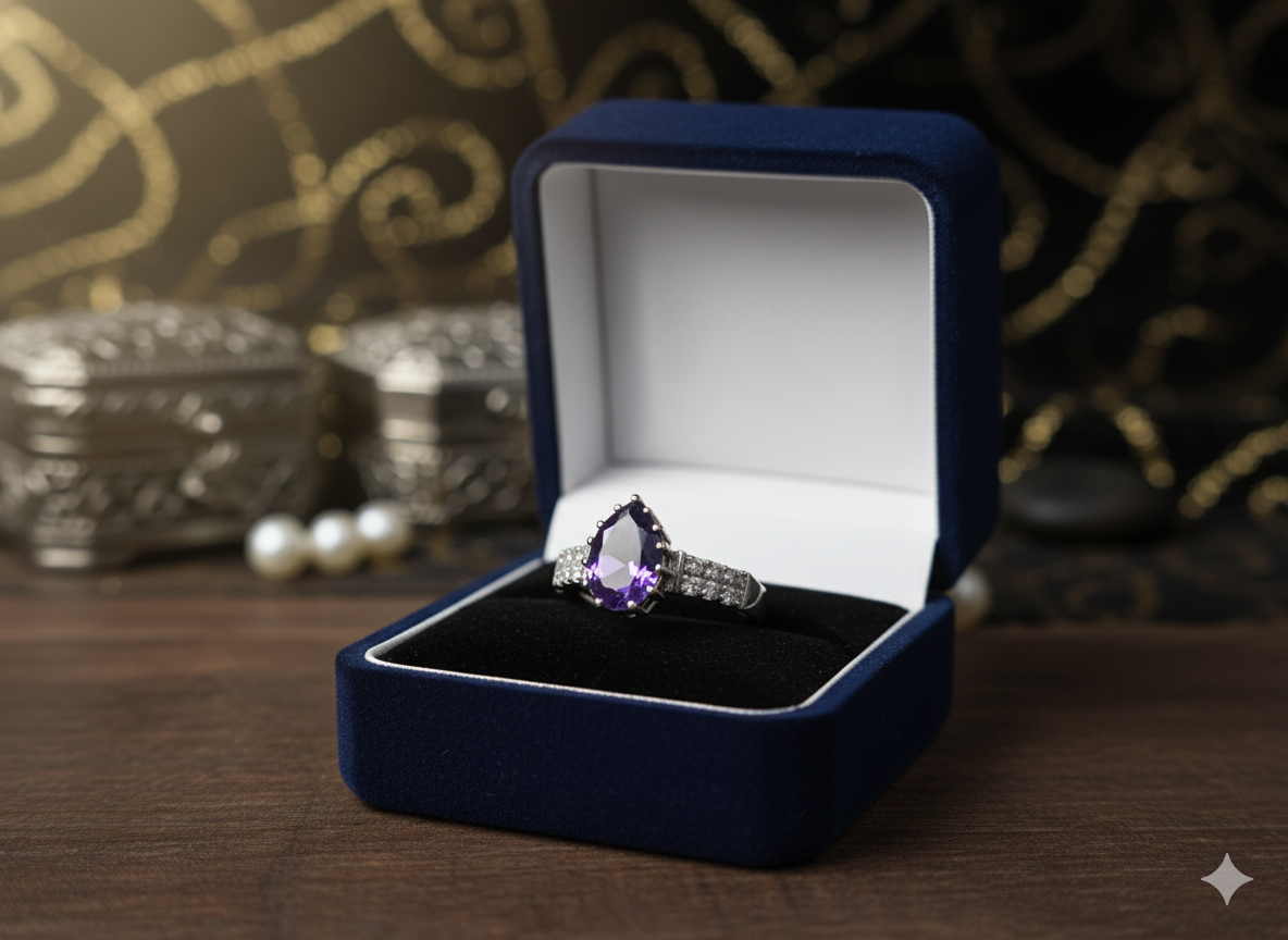 Sterling Silver Amethyst Ring | Cubic Zirconia Accents | Promise Ring