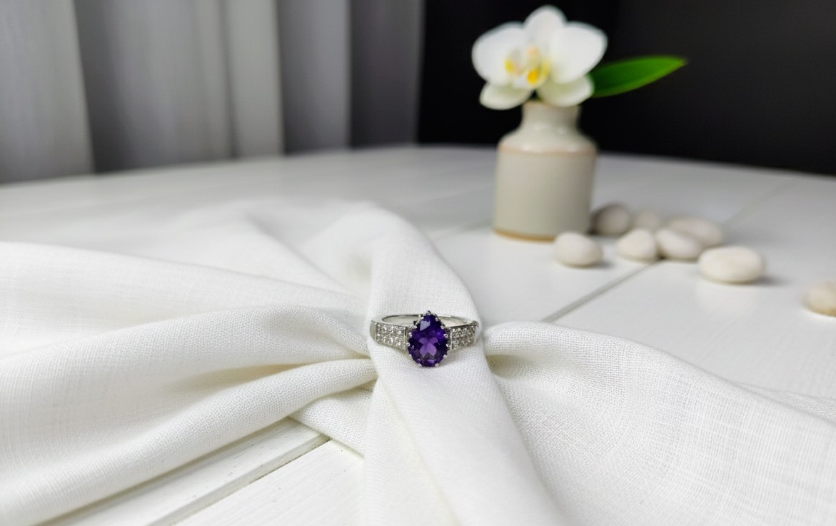 Sterling Silver Amethyst Ring | Cubic Zirconia Accents | Promise Ring
