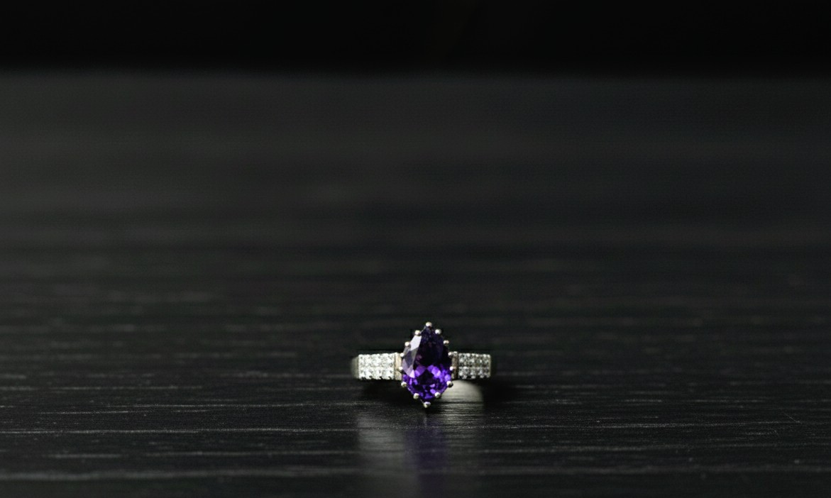 Sterling Silver Amethyst Ring | Cubic Zirconia Accents | Promise Ring