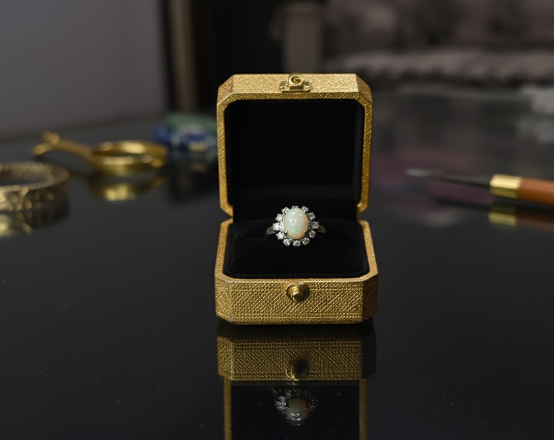 Vintage Opal CZ Halo Ring | 925 Sterling Silver | October Birthstone