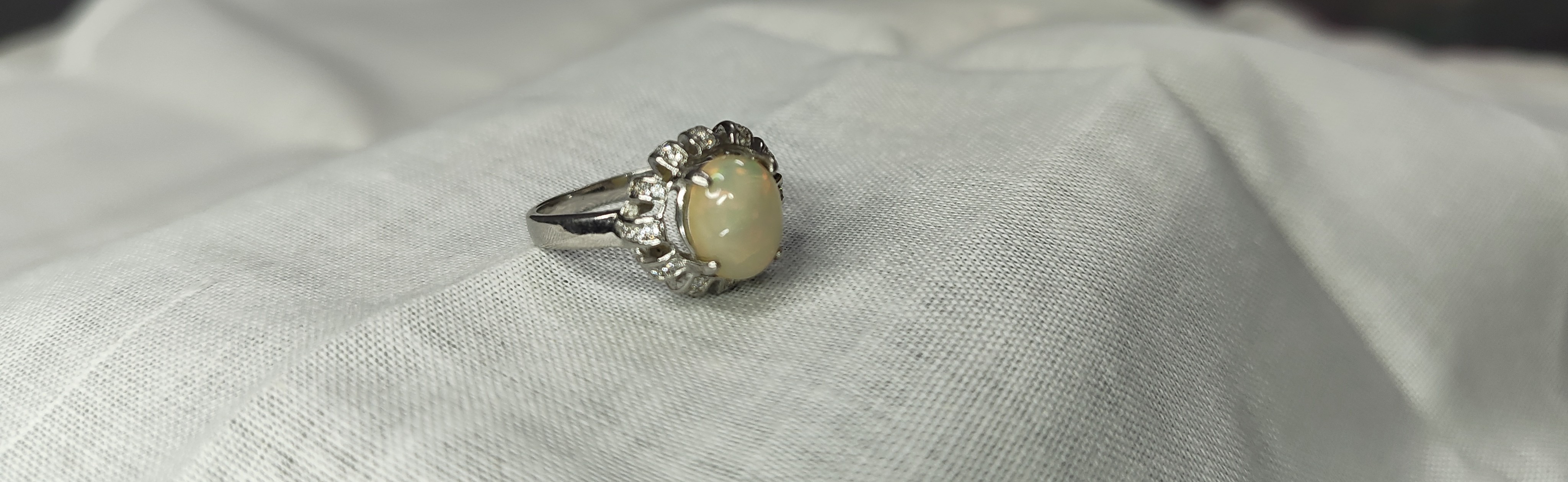 Vintage Opal CZ Halo Ring | 925 Sterling Silver | October Birthstone