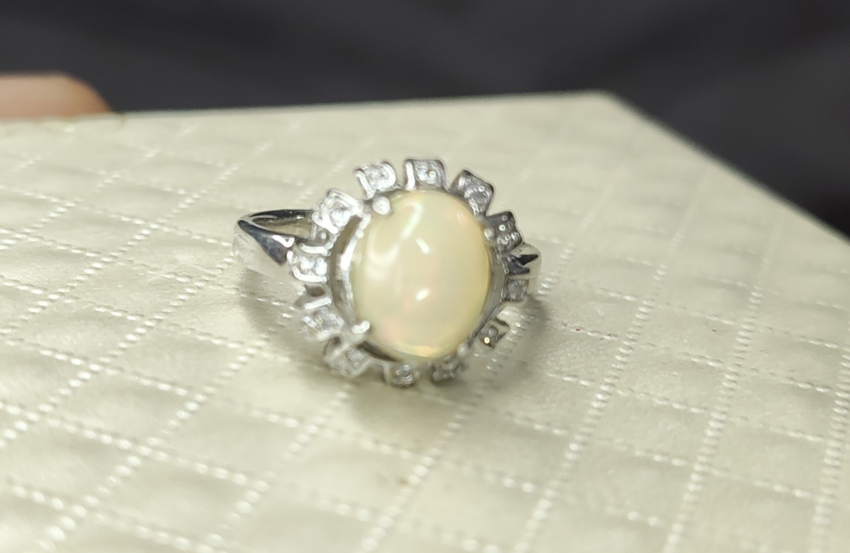Vintage Opal CZ Halo Ring | 925 Sterling Silver | October Birthstone