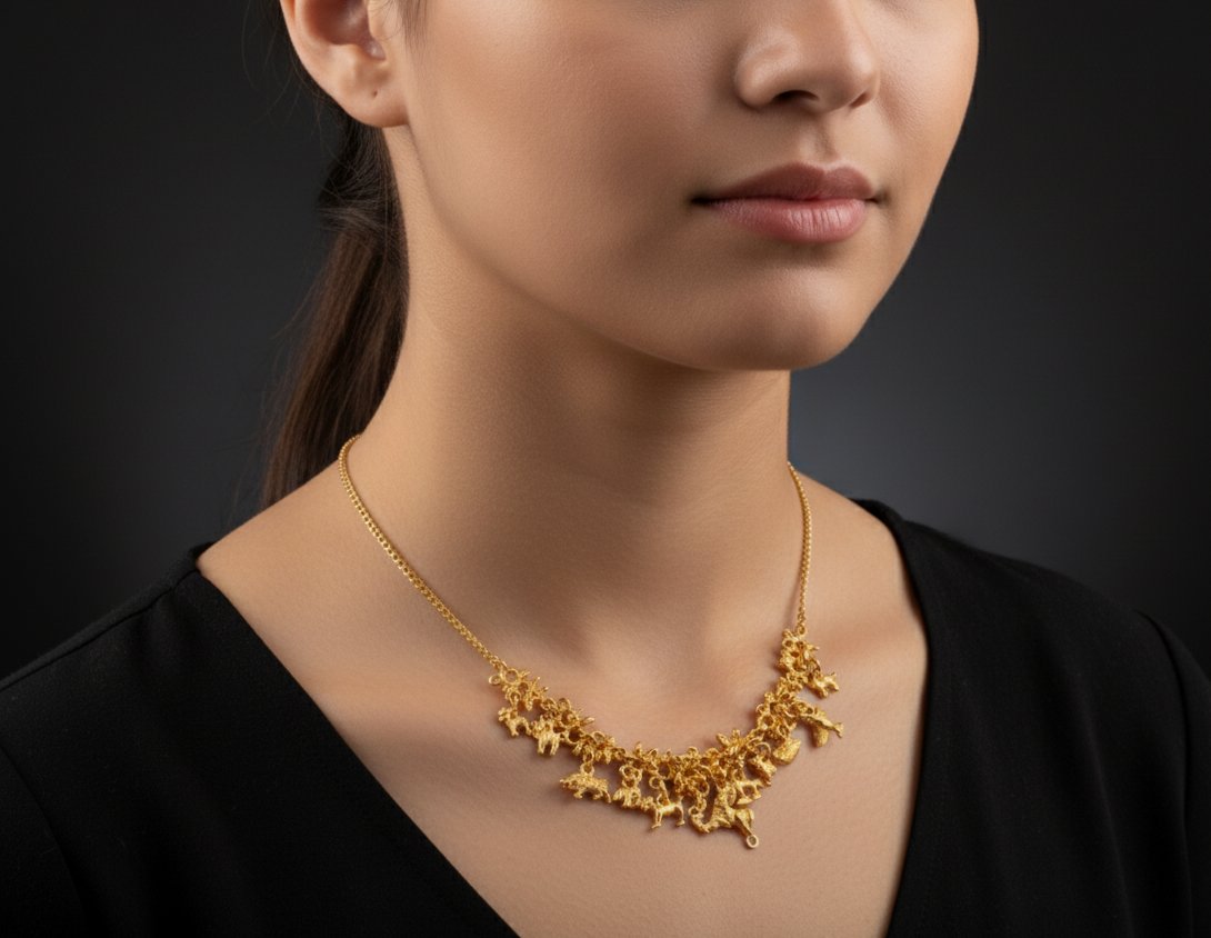 Dazzling Polished Brass Statement Necklace - ELSHIVA Collection