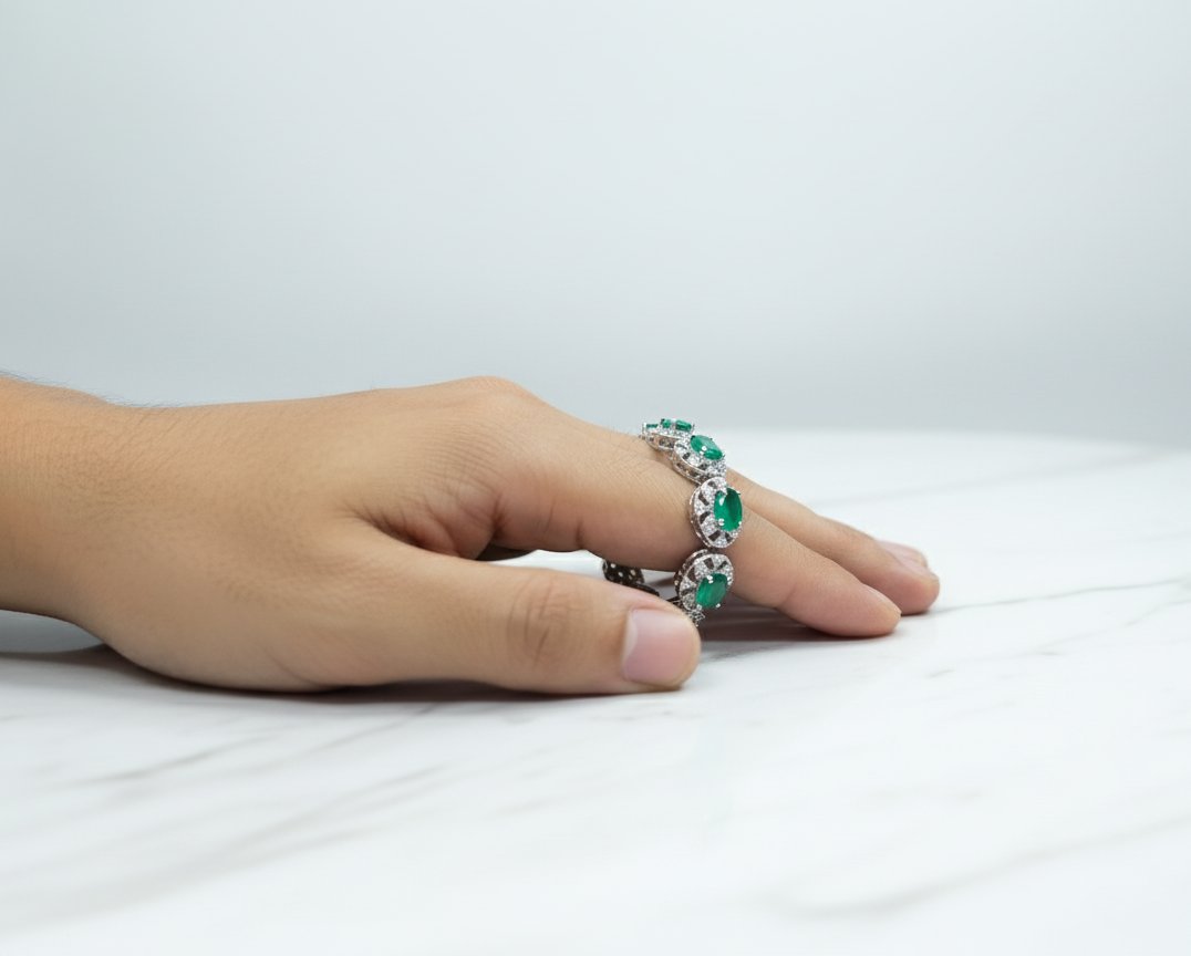 Verdant Grace: Halo-Set Green Onyx Bracelet