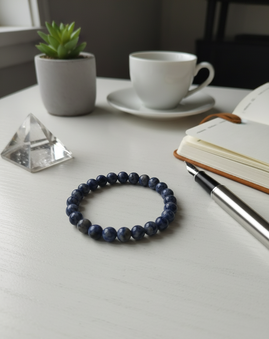 Natural Sodalite Bracelet-Stone of Truth & Emotional Balance-Calming Blue Healing Stone Jewelry