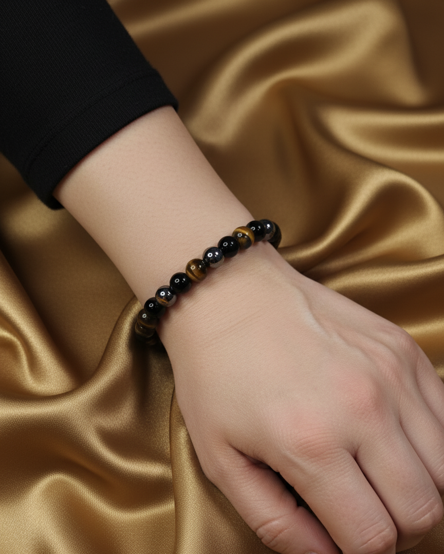 Triple Protection Bracelet: Black Obsidian, Hematite & Tiger's Eye