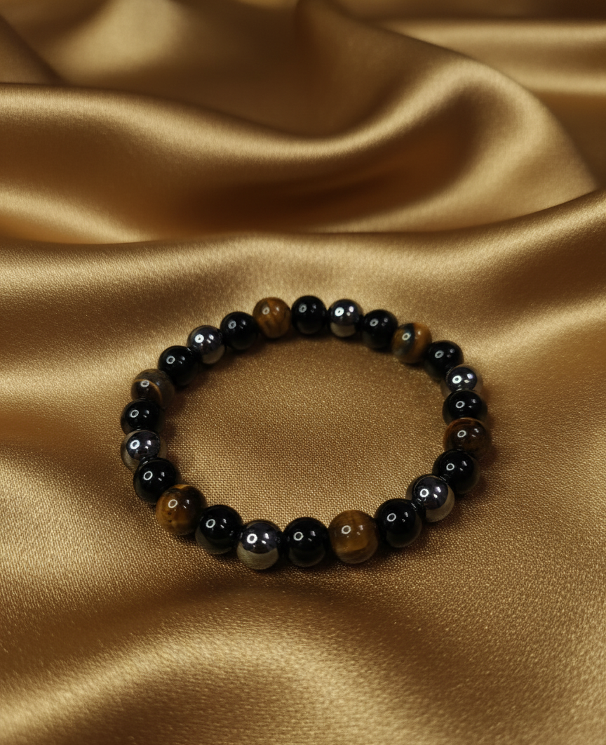 Triple Protection Bracelet: Black Obsidian, Hematite & Tiger's Eye