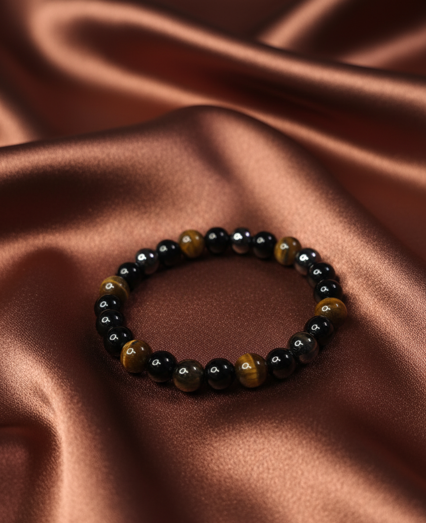 Triple Protection Bracelet: Black Obsidian, Hematite & Tiger's Eye