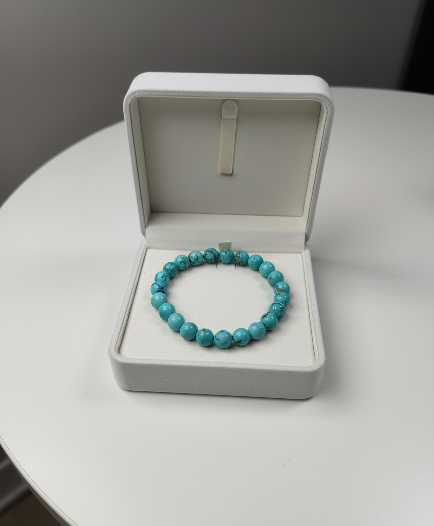 Natural Irani Firoza Bracelet – Genuine Turquoise Stone Beaded Bracelet – Handmade Healing Crystal Jewelry for Men & Women